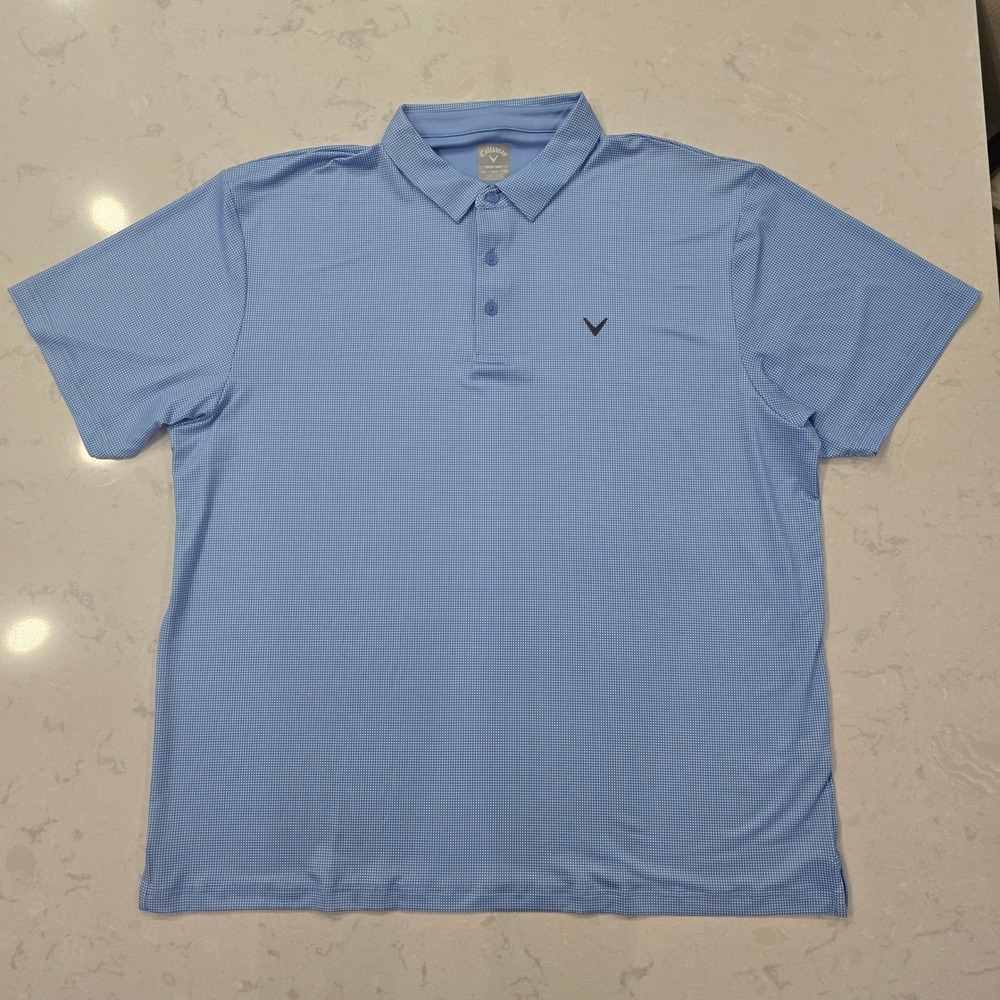 Callaway Opti-Dri Mens XXL Blue White Micro Check Golf Polo Shirt Short Sleeve